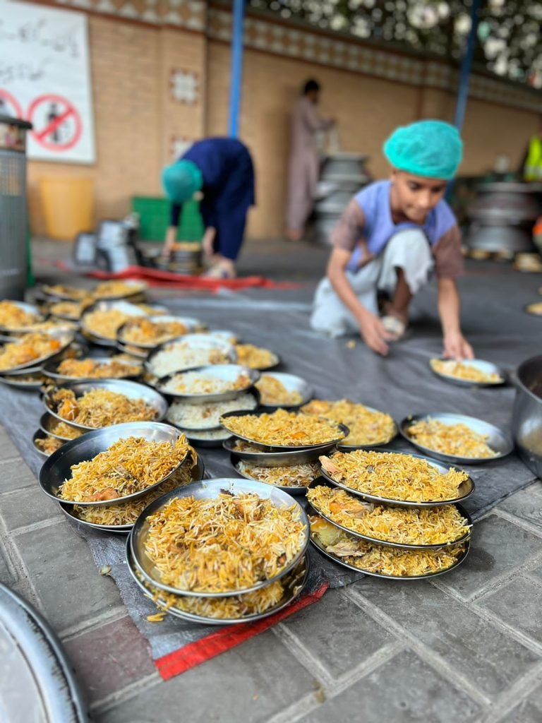 Volunteers preparing food relief packages